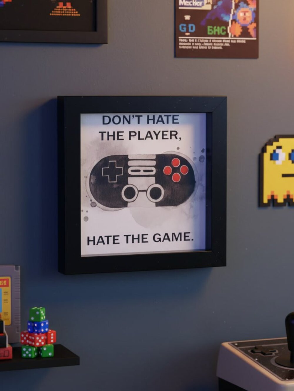 Vintage Nintendo NES-Style Controller Wall Art "Don't Hate The Game" Retro Decor